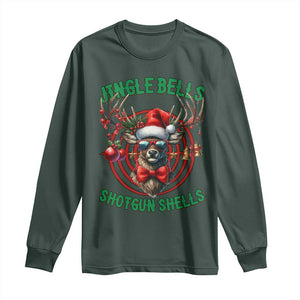 Funny Christmas Hunting Long Sleeve Shirt Jingle Bells Shotgun Shells Santa Deer TS11 Dark Forest Green Print Your Wear