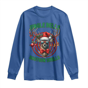 Funny Christmas Hunting Long Sleeve Shirt Jingle Bells Shotgun Shells Santa Deer TS11 Royal Blue Print Your Wear