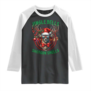 Funny Christmas Hunting Raglan Shirt Jingle Bells Shotgun Shells Santa Deer TS11 Black White Print Your Wear