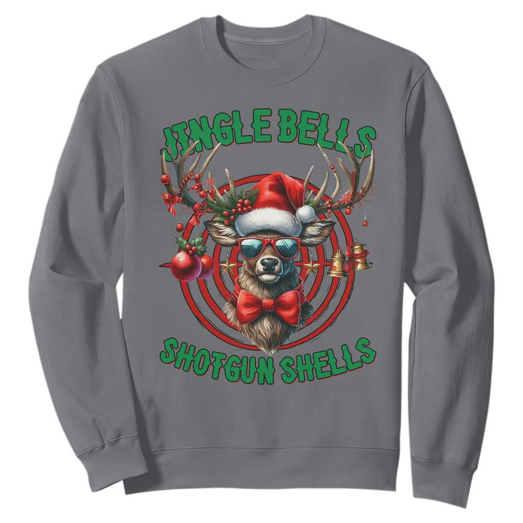 Funny Christmas Hunting Sweatshirt Jingle Bells Shotgun Shells Santa Deer TS11 Charcoal Print Your Wear