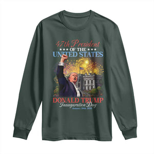 47th President Donald Trump Inauguration Day 2025 Long Sleeve Shirt White House Fireworks American Flag Memorabilia TS11 Dark Forest Green Print Your Wear