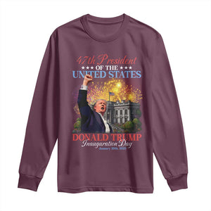 47th President Donald Trump Inauguration Day 2025 Long Sleeve Shirt White House Fireworks American Flag Memorabilia TS11 Maroon Print Your Wear