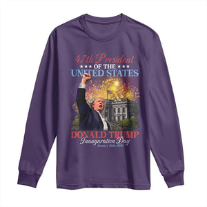 47th President Donald Trump Inauguration Day 2025 Long Sleeve Shirt White House Fireworks American Flag Memorabilia TS11 Purple Print Your Wear