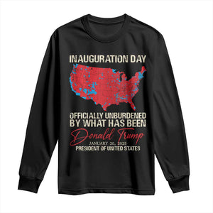 47th President Donald Trump Inauguration Day 2025 Long Sleeve Shirt Officially Unburdened By What Has Been American Maps TS11 Black Print Your Wear