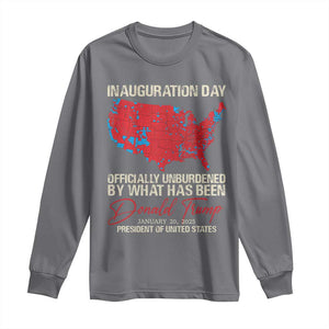 47th President Donald Trump Inauguration Day 2025 Long Sleeve Shirt Officially Unburdened By What Has Been American Maps TS11 Charcoal Print Your Wear