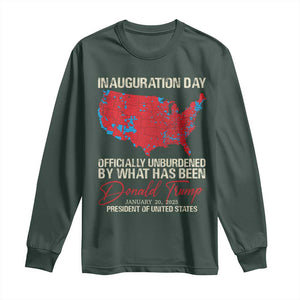 47th President Donald Trump Inauguration Day 2025 Long Sleeve Shirt Officially Unburdened By What Has Been American Maps TS11 Dark Forest Green Print Your Wear