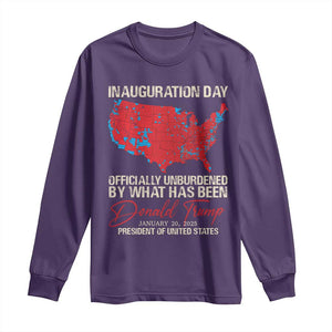 47th President Donald Trump Inauguration Day 2025 Long Sleeve Shirt Officially Unburdened By What Has Been American Maps TS11 Purple Print Your Wear