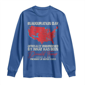 47th President Donald Trump Inauguration Day 2025 Long Sleeve Shirt Officially Unburdened By What Has Been American Maps TS11 Royal Blue Print Your Wear