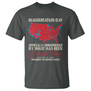 47th President Donald Trump Inauguration Day 2025 T Shirt Officially Unburdened By What Has Been American Maps TS11 Dark Heather Print Your Wear