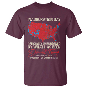 47th President Donald Trump Inauguration Day 2025 T Shirt Officially Unburdened By What Has Been American Maps TS11 Maroon Print Your Wear