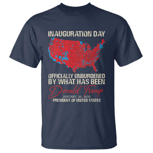 47th President Donald Trump Inauguration Day 2025 T Shirt Officially Unburdened By What Has Been American Maps TS11 Navy Print Your Wear