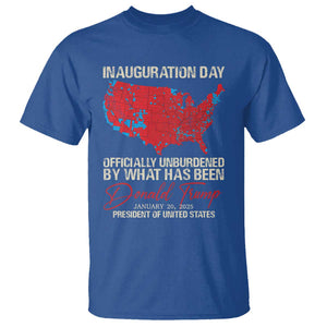 47th President Donald Trump Inauguration Day 2025 T Shirt Officially Unburdened By What Has Been American Maps TS11 Royal Blue Print Your Wear