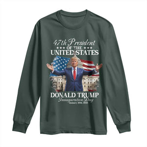 47th President Donald Trump Inauguration Day 2025 Long Sleeve Shirt United States Capitol American Flag Memorabilia TS11 Dark Forest Green Print Your Wear