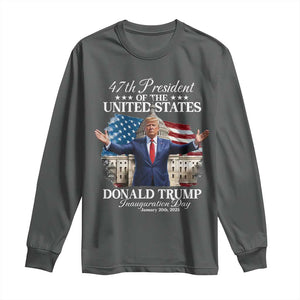 47th President Donald Trump Inauguration Day 2025 Long Sleeve Shirt United States Capitol American Flag Memorabilia TS11 Dark Heather Print Your Wear