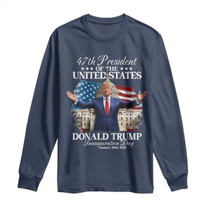 47th President Donald Trump Inauguration Day 2025 Long Sleeve Shirt United States Capitol American Flag Memorabilia TS11 Navy Print Your Wear