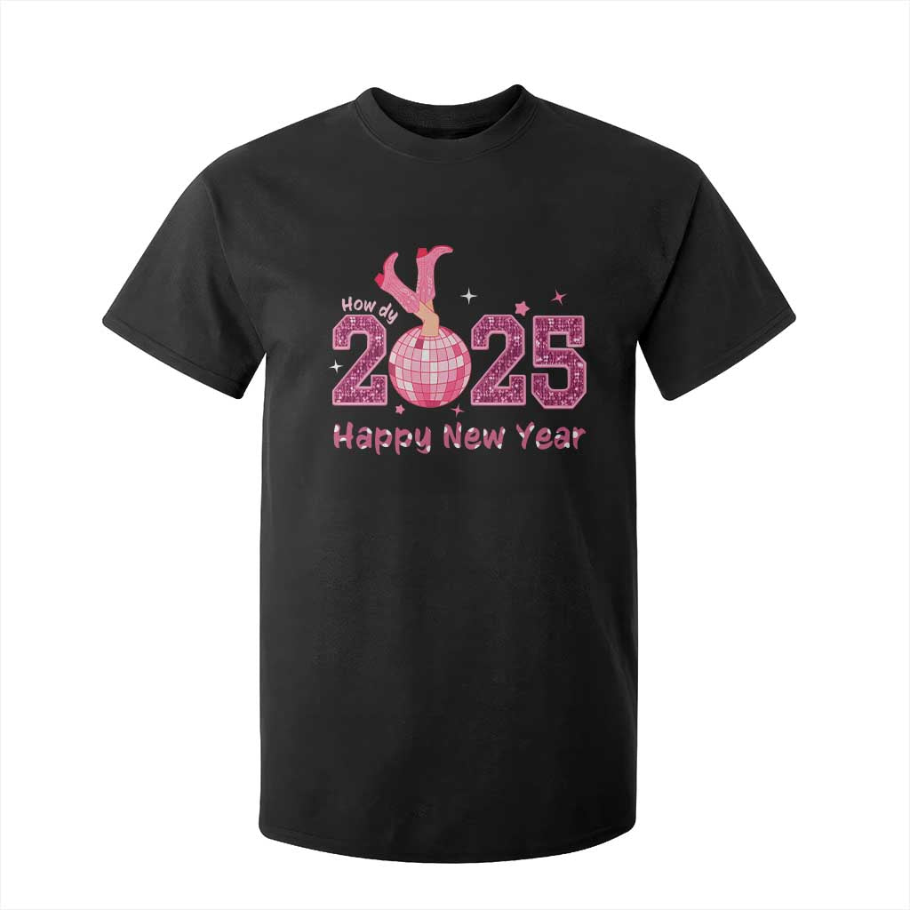 Funny Howdy 2025 Happy New Year T Shirt For Kid Cowgirl New Year's Eve Party Disco Ball TS11 Black Print Your Wear