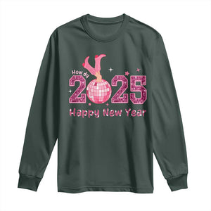 Funny Howdy 2025 Happy New Year Long Sleeve Shirt Cowgirl New Year's Eve Party Disco Ball TS11 Dark Forest Green Print Your Wear