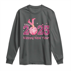 Funny Howdy 2025 Happy New Year Long Sleeve Shirt Cowgirl New Year's Eve Party Disco Ball TS11 Dark Heather Print Your Wear