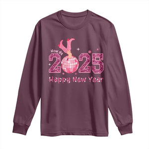 Funny Howdy 2025 Happy New Year Long Sleeve Shirt Cowgirl New Year's Eve Party Disco Ball TS11 Maroon Print Your Wear