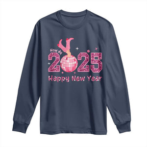 Funny Howdy 2025 Happy New Year Long Sleeve Shirt Cowgirl New Year's Eve Party Disco Ball TS11 Navy Print Your Wear