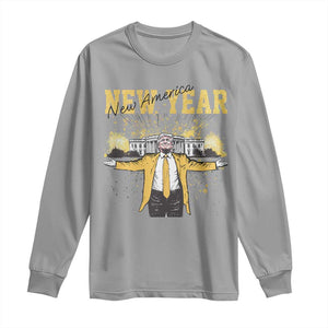 Funny Trump New Year New America 2025 Long Sleeve Shirt TS11 Sport Gray Print Your Wear