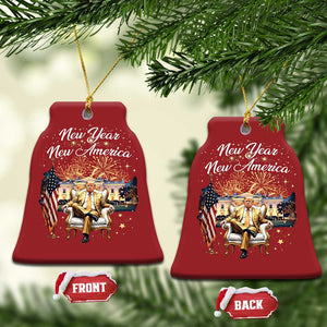 Funny Trump New Year New America 2025 Christmas Ornament White House American Flag TS11 Bell Flake Red Print Your Wear