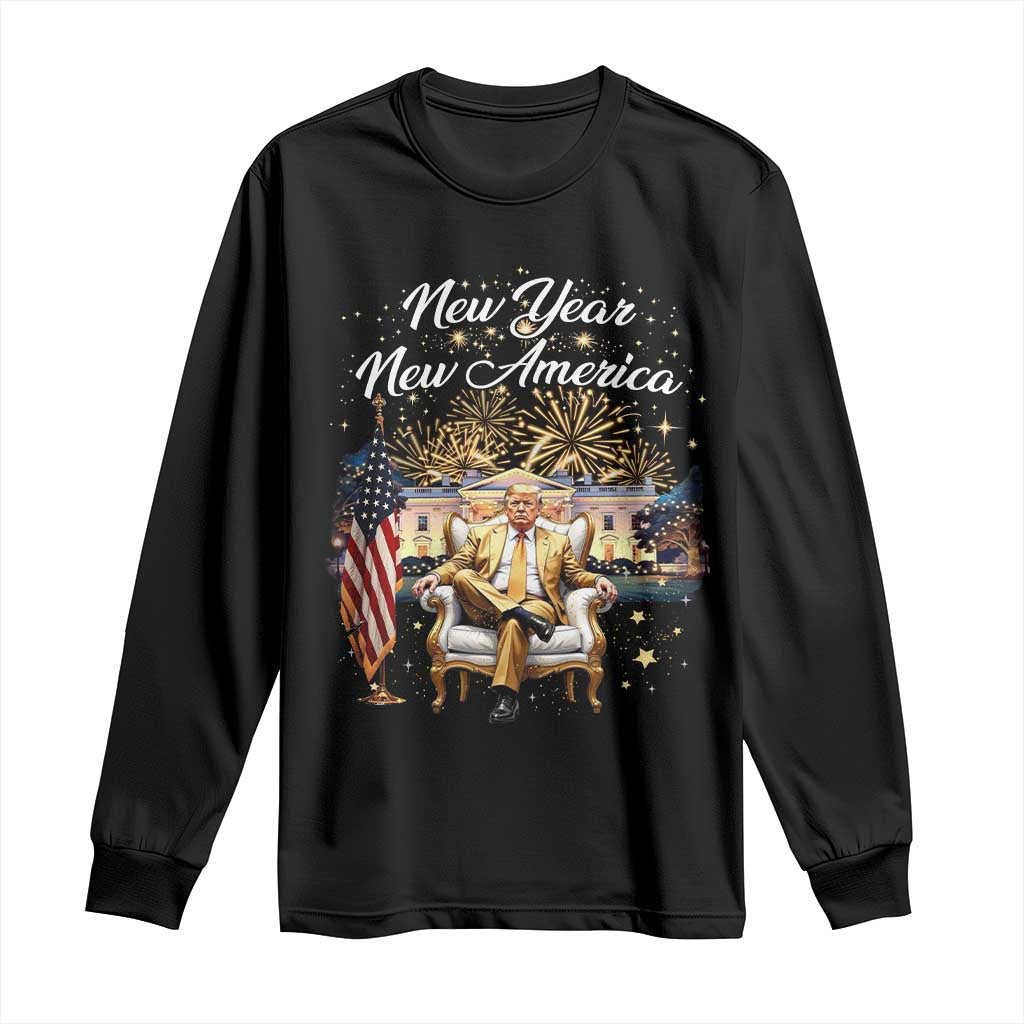 Funny Trump New Year New America 2025 Long Sleeve Shirt White House American Flag TS11 Black Print Your Wear