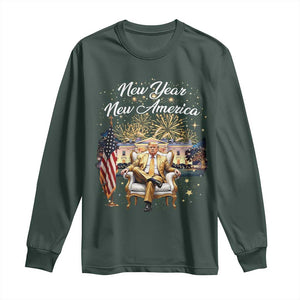 Funny Trump New Year New America 2025 Long Sleeve Shirt White House American Flag TS11 Dark Forest Green Print Your Wear