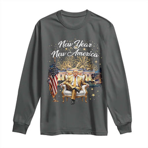 Funny Trump New Year New America 2025 Long Sleeve Shirt White House American Flag TS11 Dark Heather Print Your Wear