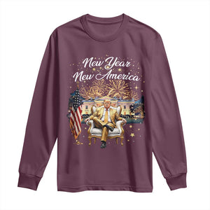 Funny Trump New Year New America 2025 Long Sleeve Shirt White House American Flag TS11 Maroon Print Your Wear