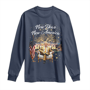 Funny Trump New Year New America 2025 Long Sleeve Shirt White House American Flag TS11 Navy Print Your Wear