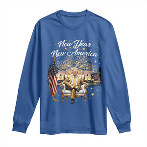 Funny Trump New Year New America 2025 Long Sleeve Shirt White House American Flag TS11 Royal Blue Print Your Wear