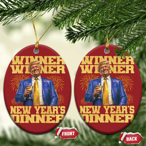 Funny Trump New Year 2025 Christmas Ornament Winner Winner New Year's Dinner Champagne TS11 Oval Red Print Your Wear