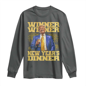 Funny Trump New Year 2025 Long Sleeve Shirt Winner Winner New Year's Dinner Champagne TS11 Dark Heather Print Your Wear