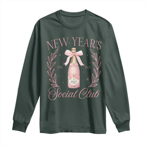 New Year's Social Club 2025 Long Sleeve Shirt Coquette Champagne Bottles TS11 Dark Forest Green Print Your Wear