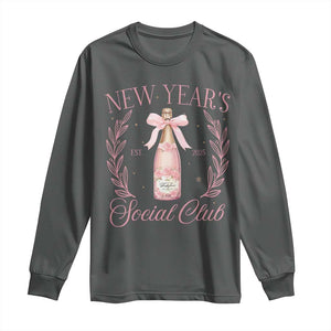 New Year's Social Club 2025 Long Sleeve Shirt Coquette Champagne Bottles TS11 Dark Heather Print Your Wear