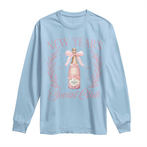 New Year's Social Club 2025 Long Sleeve Shirt Coquette Champagne Bottles TS11 Light Blue Print Your Wear