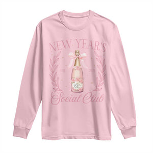 New Year's Social Club 2025 Long Sleeve Shirt Coquette Champagne Bottles TS11 Light Pink Print Your Wear