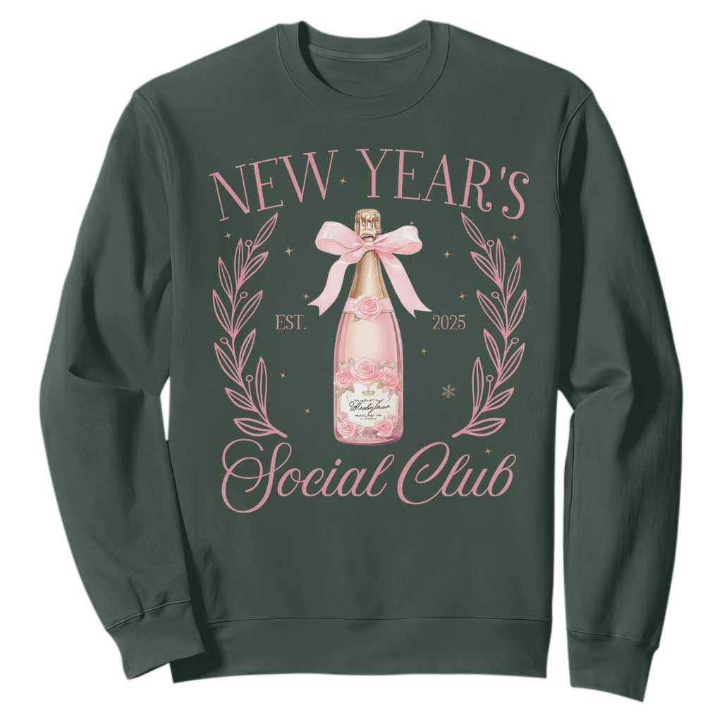 New Year's Social Club 2025 Sweatshirt Coquette Champagne Bottles TS11 Dark Forest Green Print Your Wear