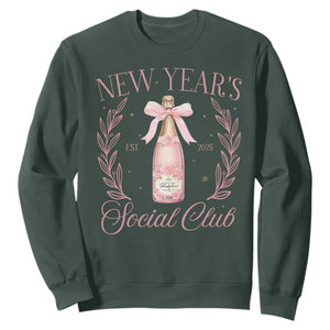 New Year's Social Club 2025 Sweatshirt Coquette Champagne Bottles TS11 Dark Forest Green Print Your Wear