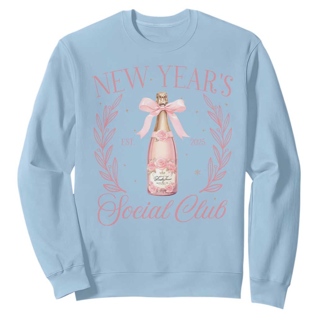 New Year's Social Club 2025 Sweatshirt Coquette Champagne Bottles TS11 Light Blue Print Your Wear