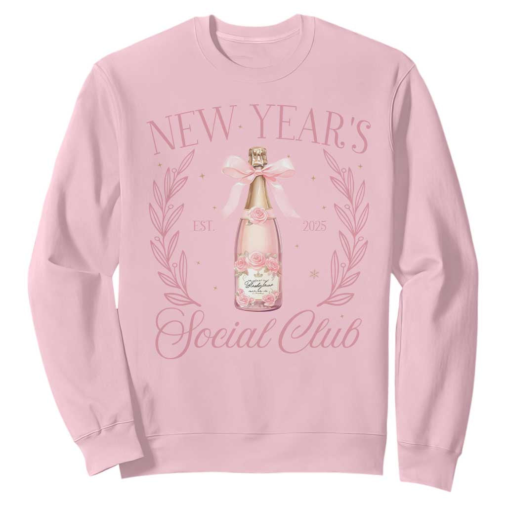 New Year's Social Club 2025 Sweatshirt Coquette Champagne Bottles TS11 Light Pink Print Your Wear