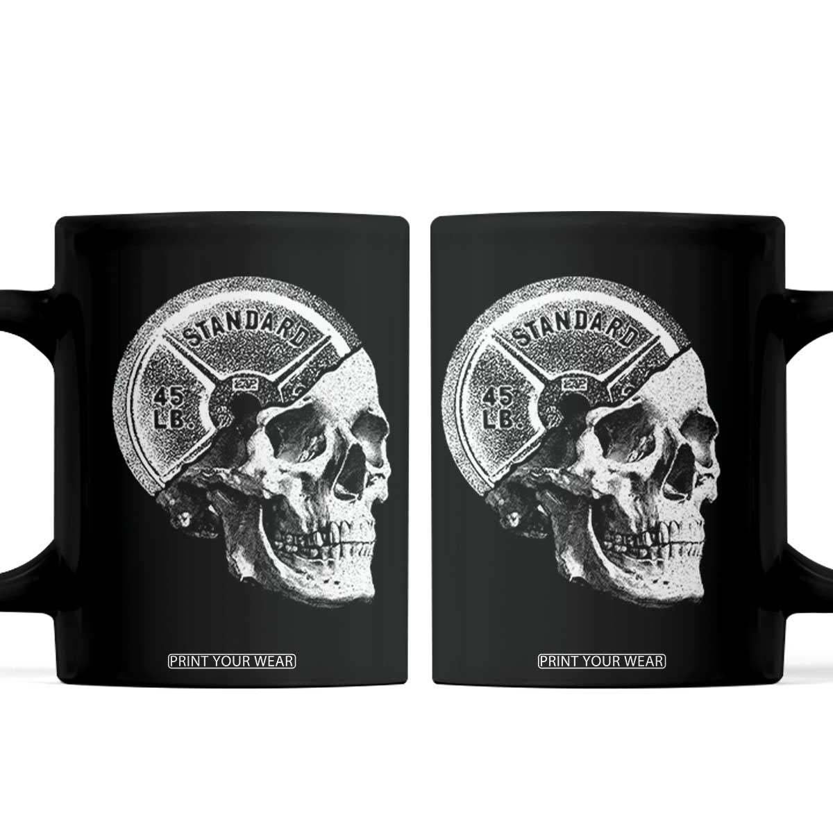 Skull 45 lbs Plate Weight Lifting Gym Workout Coffee Mug TS11 Black Print Your Wear