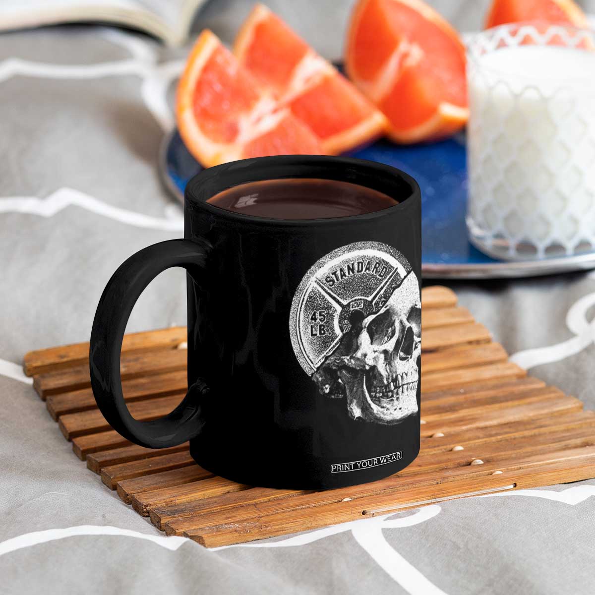 Skull 45 lbs Plate Weight Lifting Gym Workout Coffee Mug TS11 Print Your Wear