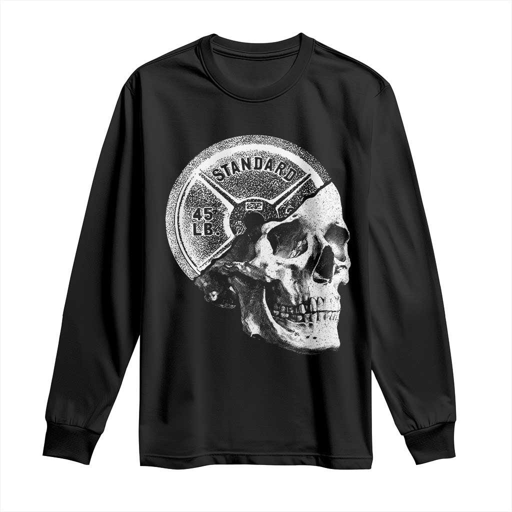Skull 45 lbs Plate Weight Lifting Gym Workout Long Sleeve Shirt TS11 Black Print Your Wear