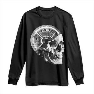 Skull 45 lbs Plate Weight Lifting Gym Workout Long Sleeve Shirt TS11 Black Print Your Wear