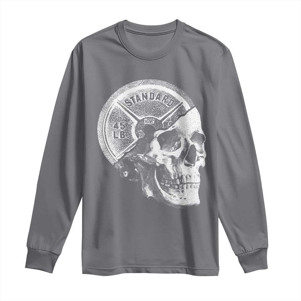 Skull 45 lbs Plate Weight Lifting Gym Workout Long Sleeve Shirt TS11 Charcoal Print Your Wear