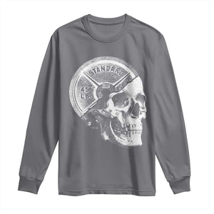 Skull 45 lbs Plate Weight Lifting Gym Workout Long Sleeve Shirt TS11 Charcoal Print Your Wear
