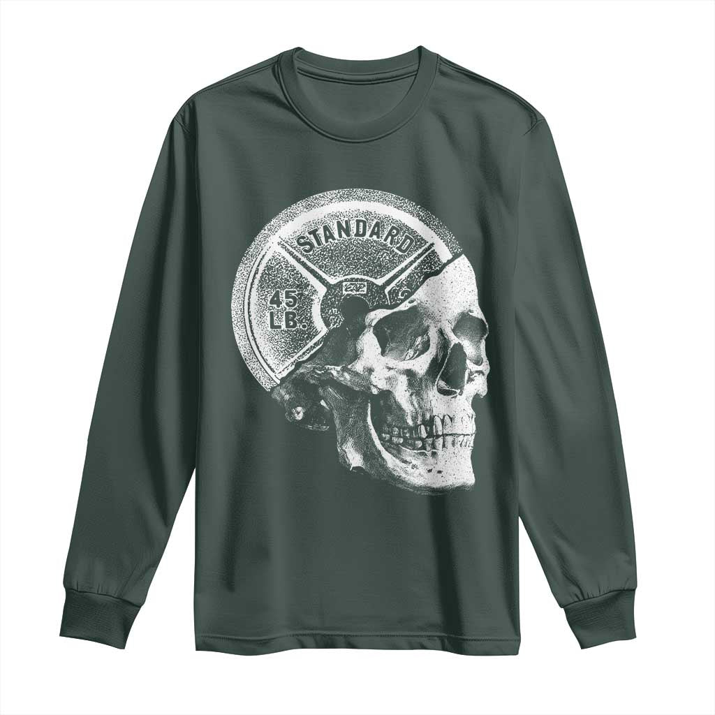 Skull 45 lbs Plate Weight Lifting Gym Workout Long Sleeve Shirt TS11 Dark Forest Green Print Your Wear