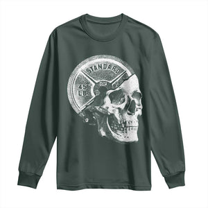 Skull 45 lbs Plate Weight Lifting Gym Workout Long Sleeve Shirt TS11 Dark Forest Green Print Your Wear